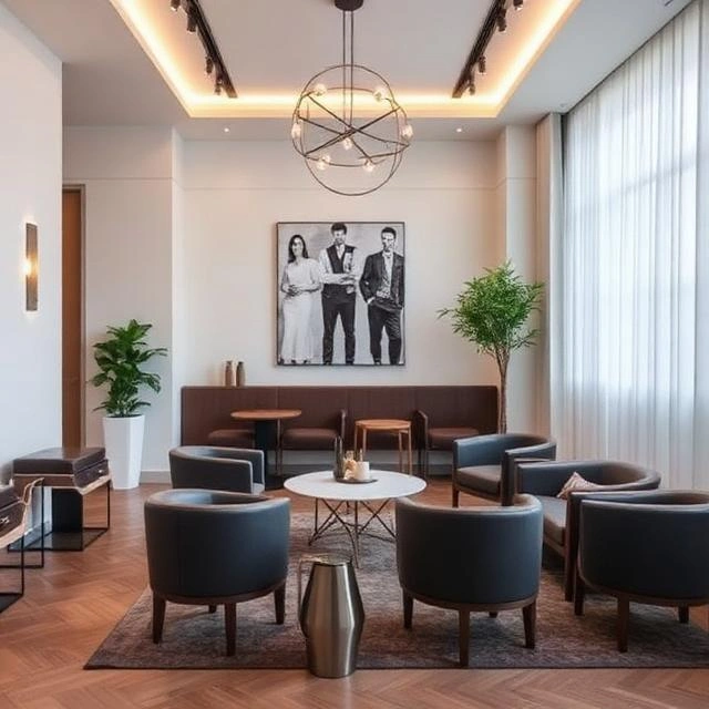 luxury salon interior featuring premium décor, lighting, and comfortable seating