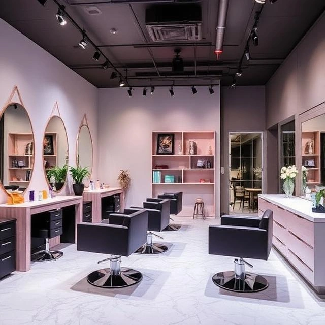 modern salon interior design with stylish chairs, mirrors, and elegant lighting