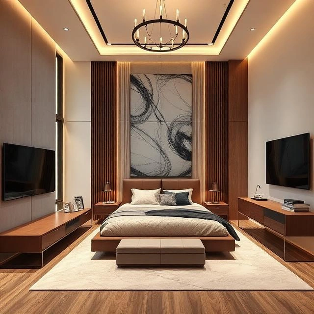 Minimal modern bedroom design featuring premium decor and clean aesthetic