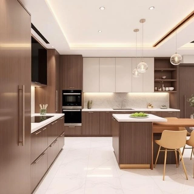 Contemporary kitchen in Dubai with minimalist cabinets and high-end appliances