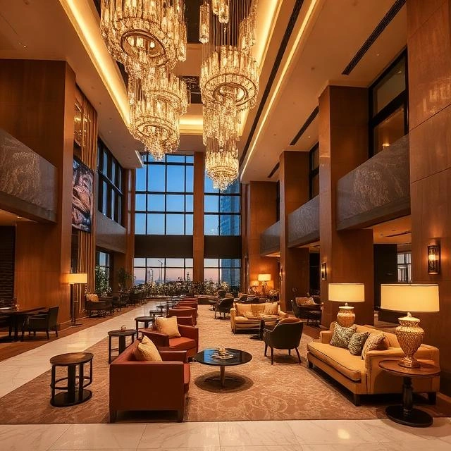 Commercial hospitality interior design in Dubai with premium hotel interiors, refined aesthetics, and modern spatial planning.