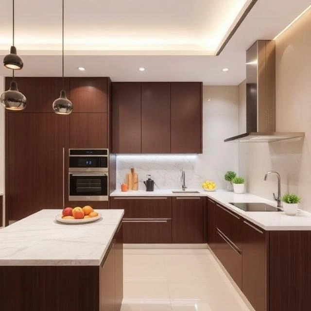 Contemporary kitchen in Dubai with minimalist cabinets and high-end appliances