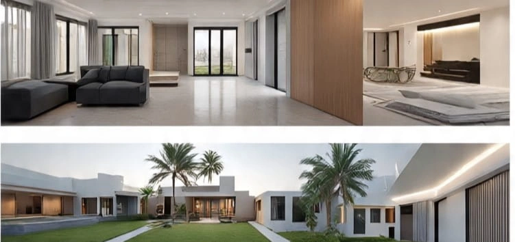 Villa renovation in Dubai showing modern interiors, design planning, and construction work