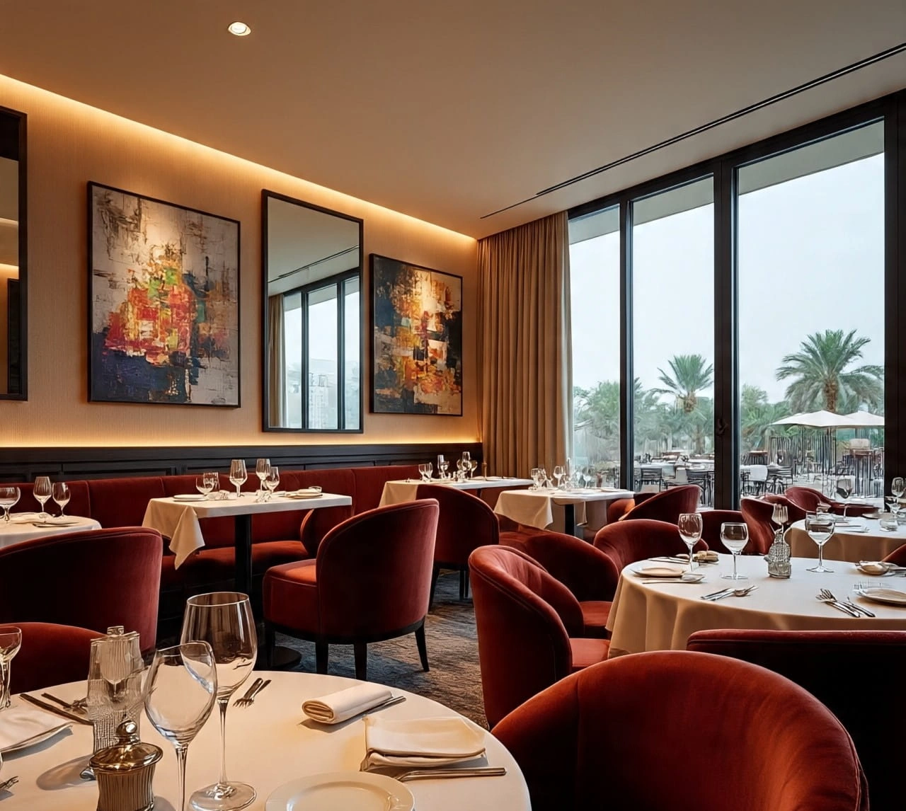 Dubai restaurant fit out project with custom furniture and lighting design