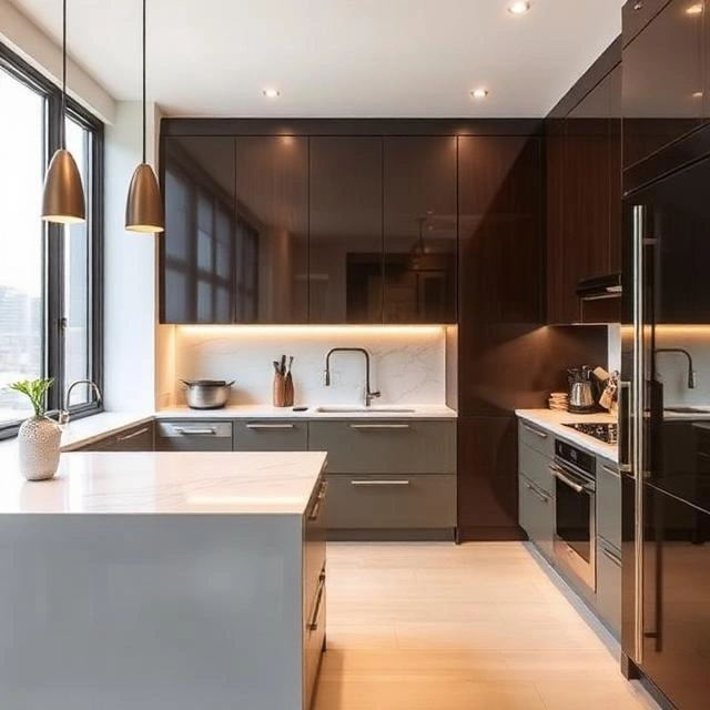Elegant Dubai kitchen design featuring premium materials, lighting, and smart layout