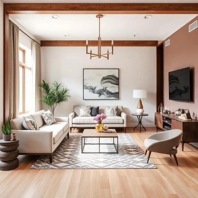 Modern home interior design with stylish furniture and elegant living space layout