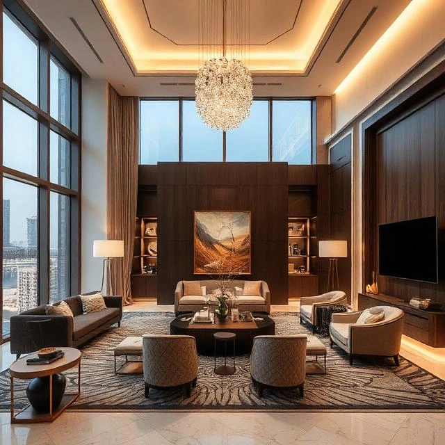 Modern apartment living room designed by an interior designer in Abu Dhabi