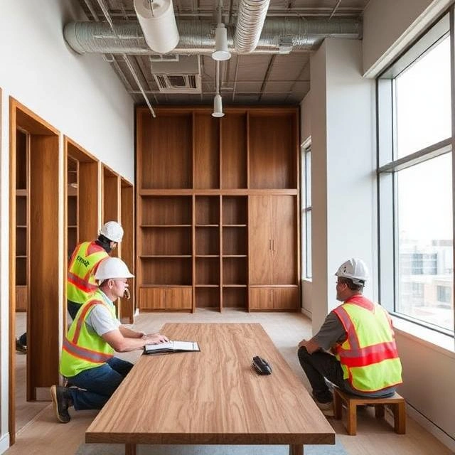 Skilled craftsmen assembling custom joinery furniture in a Dubai workshop