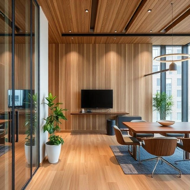 Eco-friendly office interior designed with sustainable materials in Dubai
