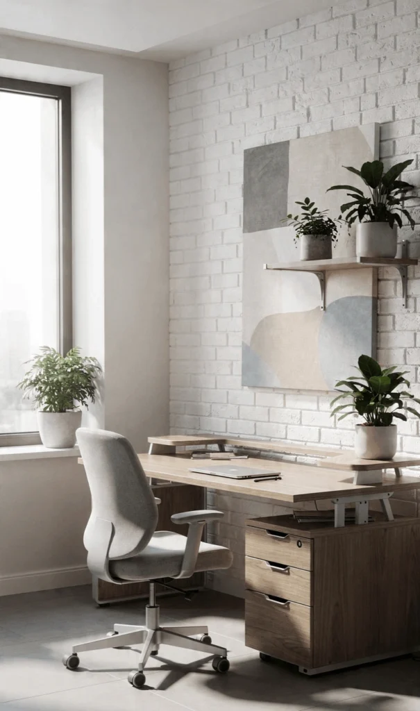 Contemporary office workspace with glass partitions and modular furniture in Dubai