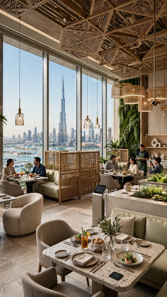 Luxury restaurant interior with modern commercial design in Downtown Dubai