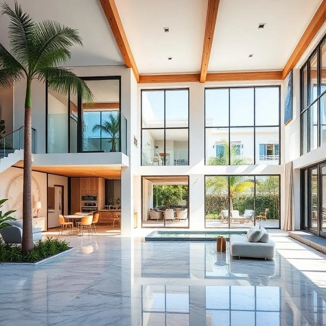Engineers reviewing coordinated MEP drawings and construction plans for a luxury villa renovation project in Dubai.