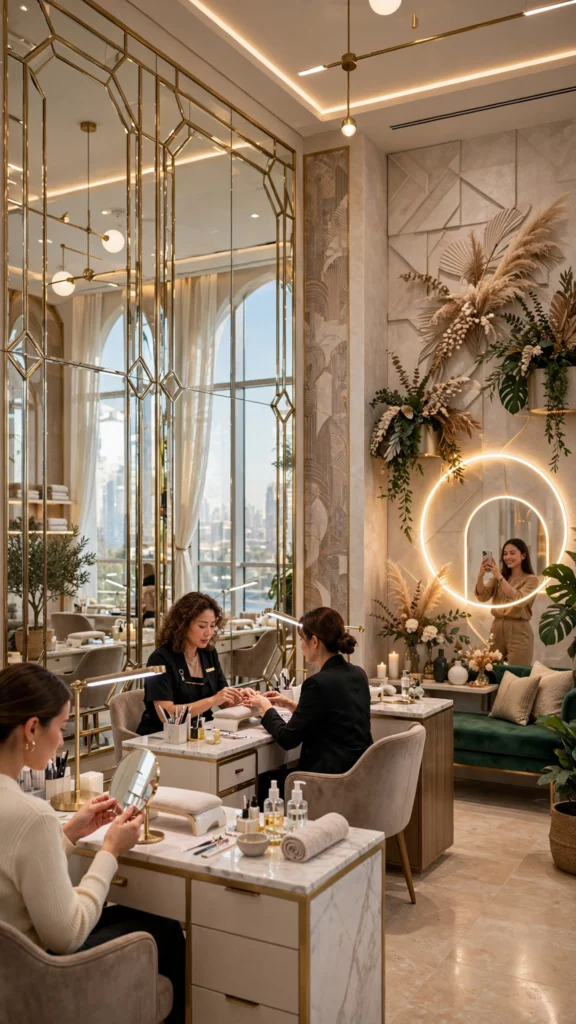 Smart beauty salon interior with contemporary furniture and elegant finishes