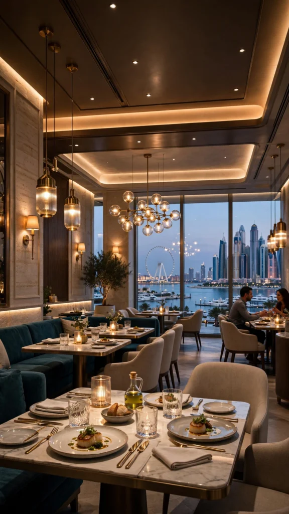 Contemporary café interior with stylish seating and wooden finishes