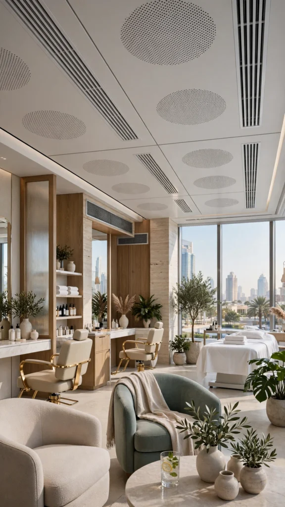 Salon interior design showing organised customer flow and functional layout