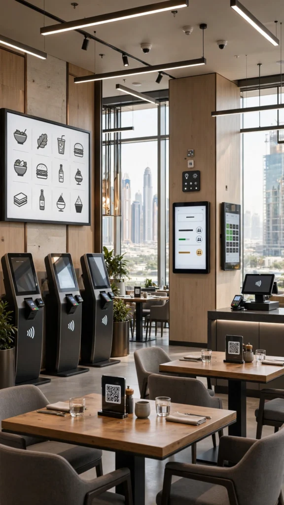 Modern restaurant interior design in Dubai with luxury seating and ambient lighting
