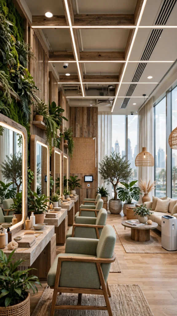 Professional beauty salon interior with elegant furniture and premium finishes