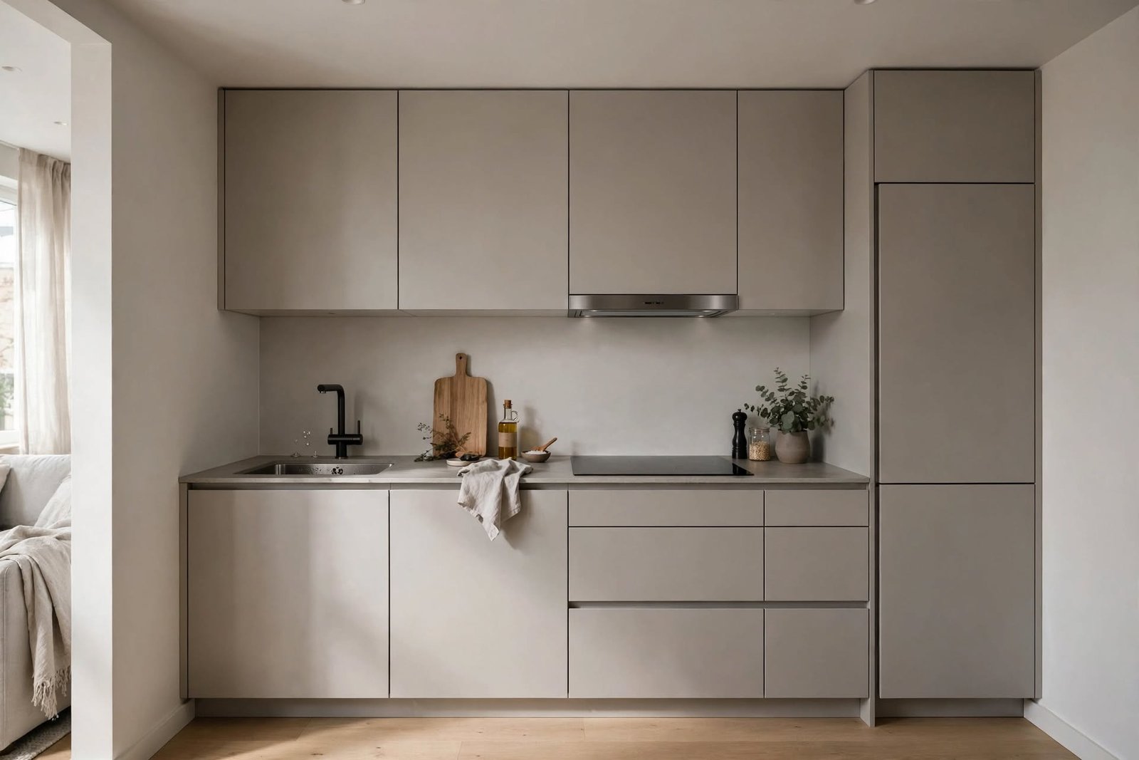 Renovated Dubai kitchen with contemporary cabinets, modern appliances and coordinated finishes