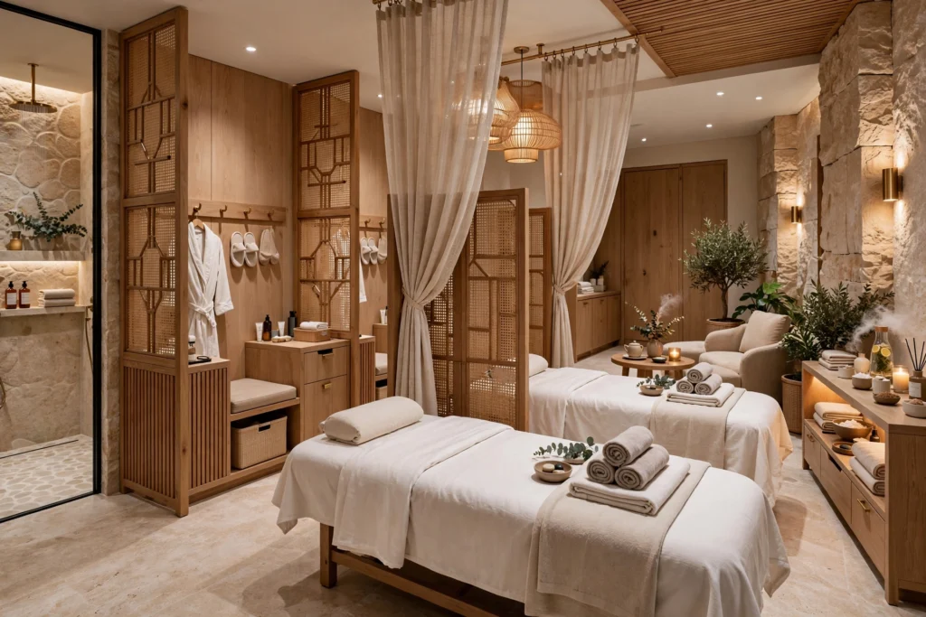 Modern spa reception and waiting area interior design