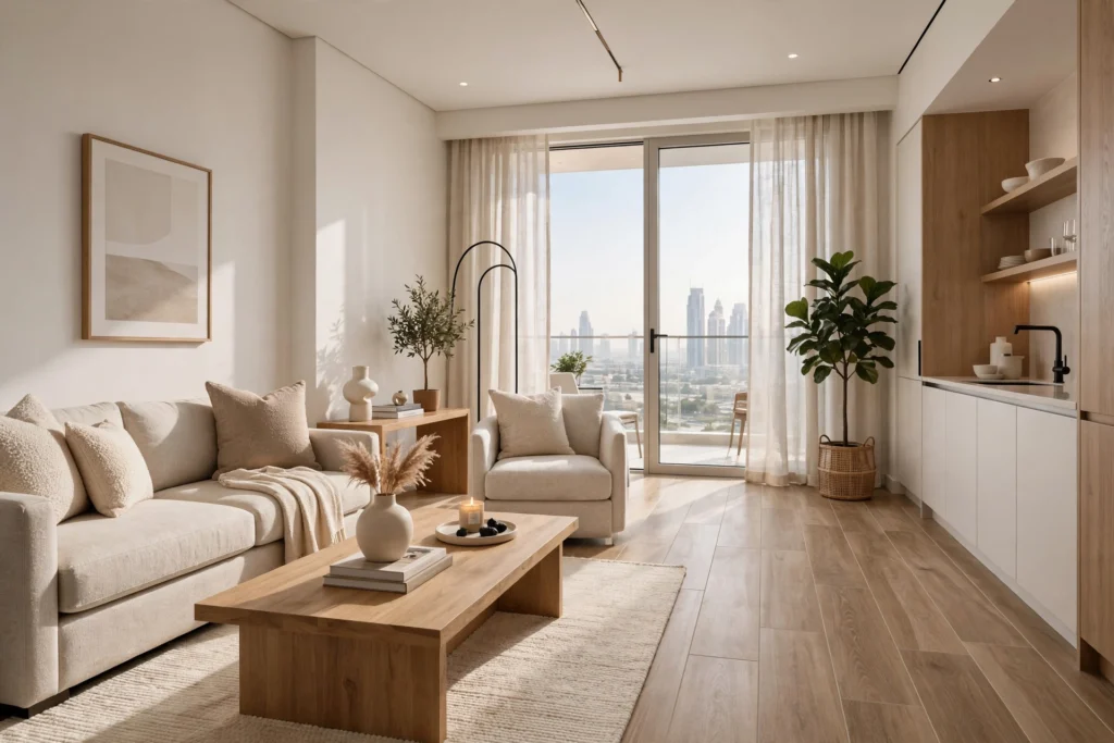 Wood-look laminate flooring in a contemporary apartment