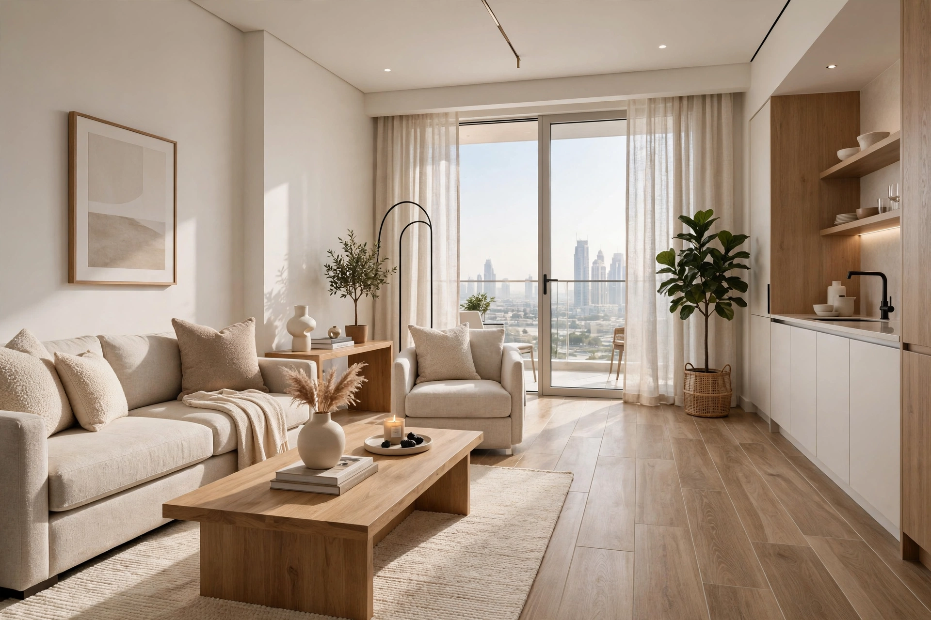 Wood-look laminate flooring in a contemporary apartment