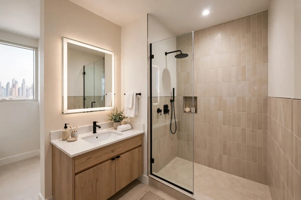modern shower system installed in Dubai bathroom