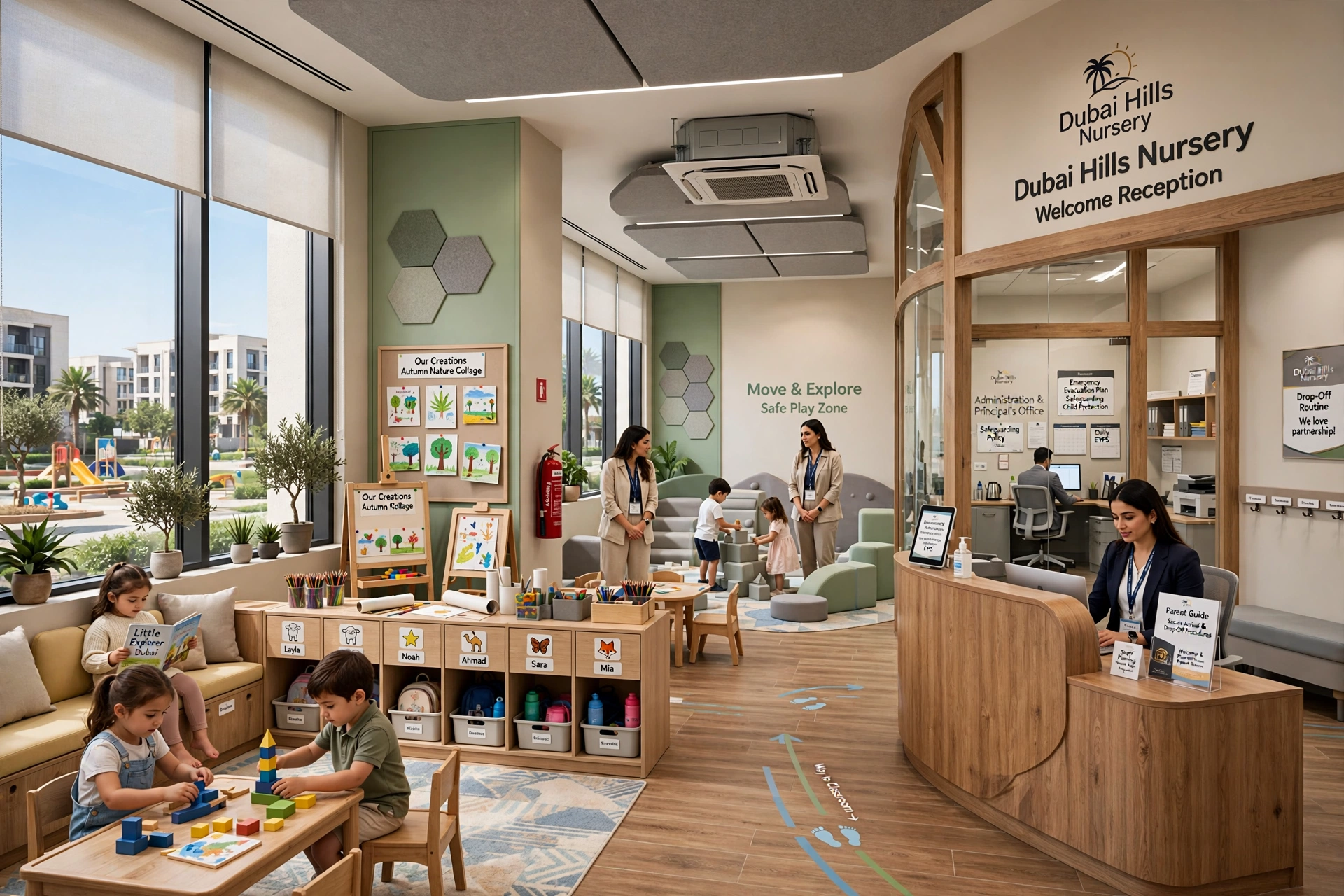 modern school classroom interior with flexible furniture in Dubai Hills