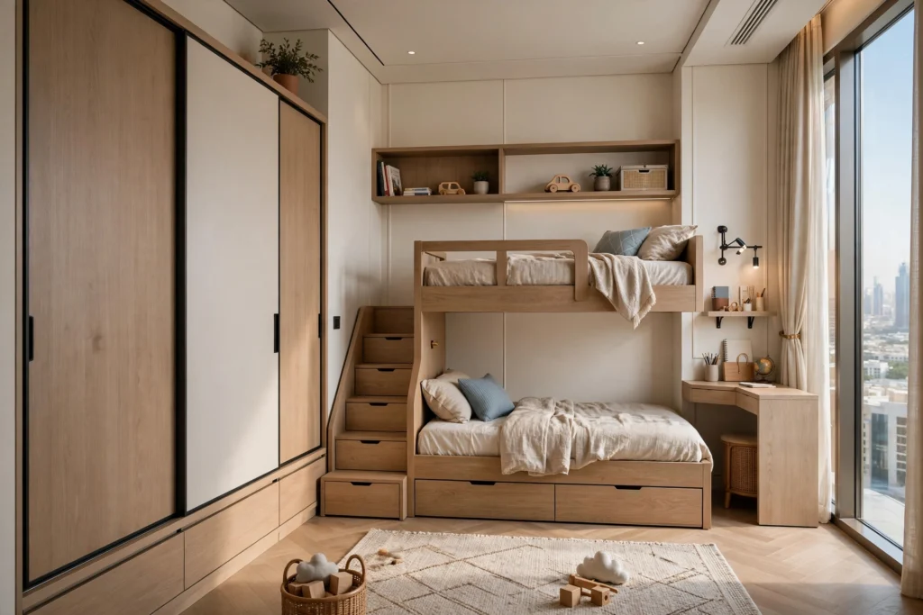 teenage bedroom with desk wardrobe and storage