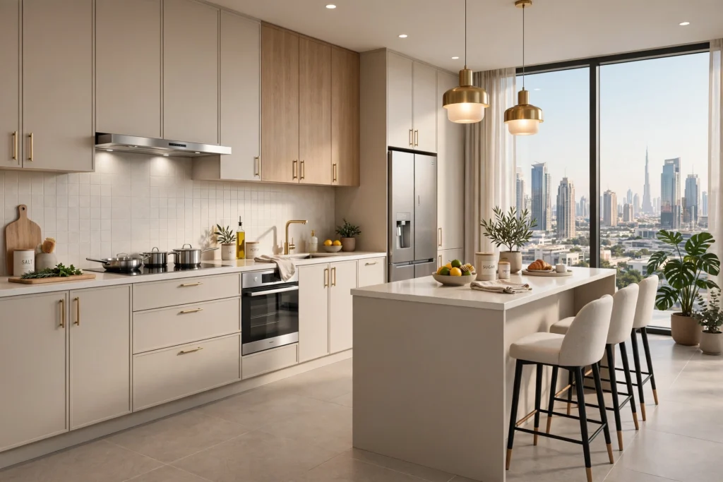 Modern luxury vinyl plank flooring in an apartment interior