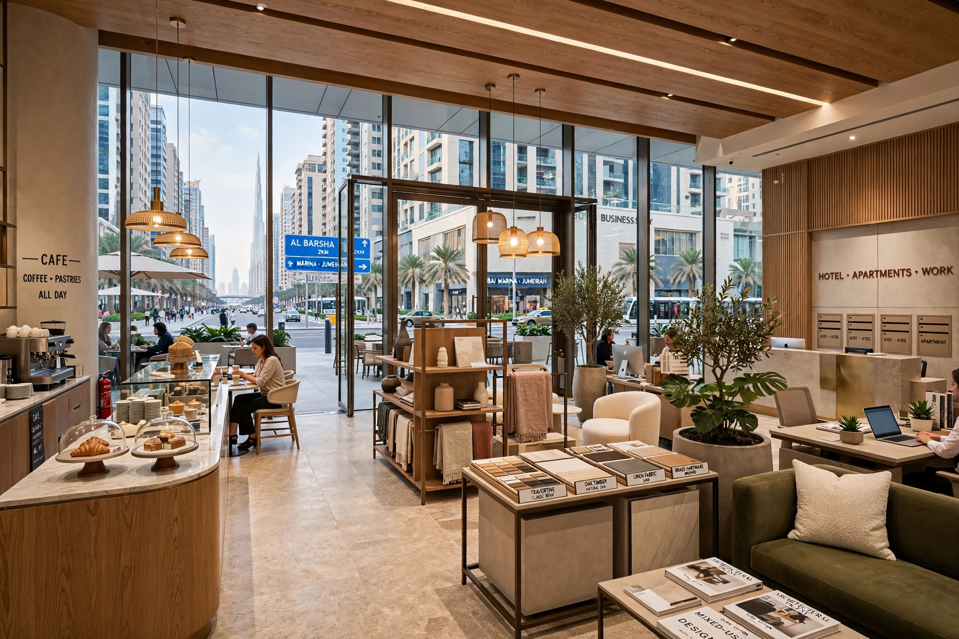 Modern avenue interior design with elegant furniture, architectural lighting, and premium finishes