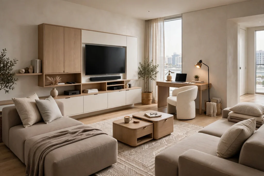 Floor-to-ceiling wardrobe maximizing apartment storage space