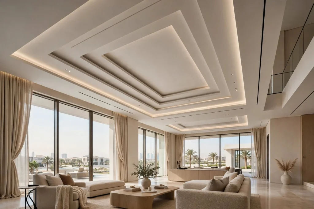 Luxury living room with contemporary false ceiling design