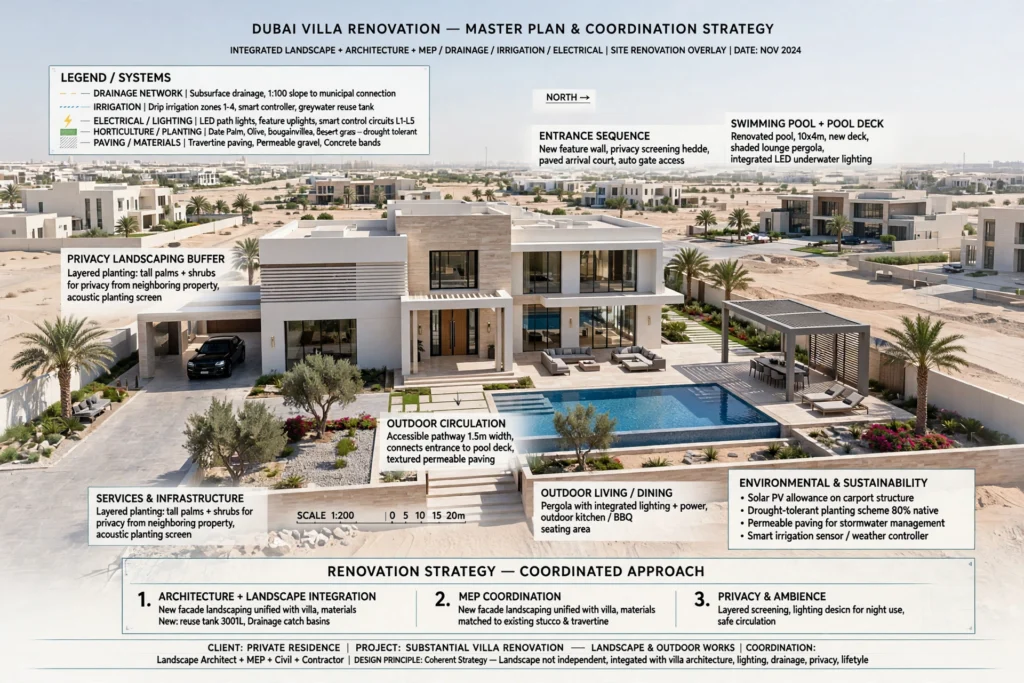 villa garden drainage system for Dubai landscaping