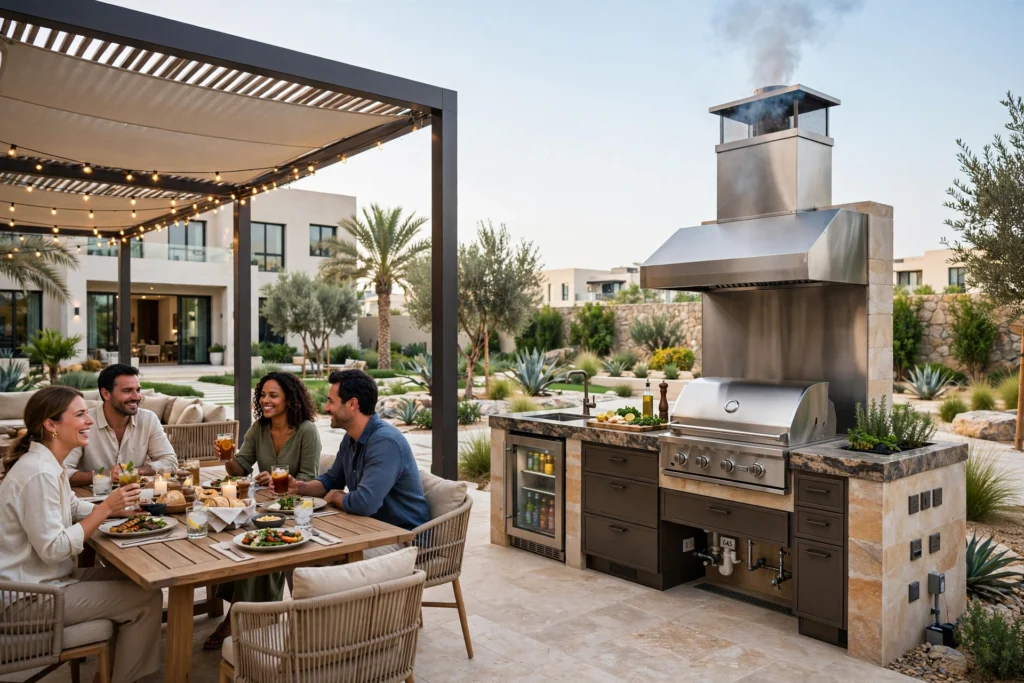 villa backyard renovation with garden and outdoor seating