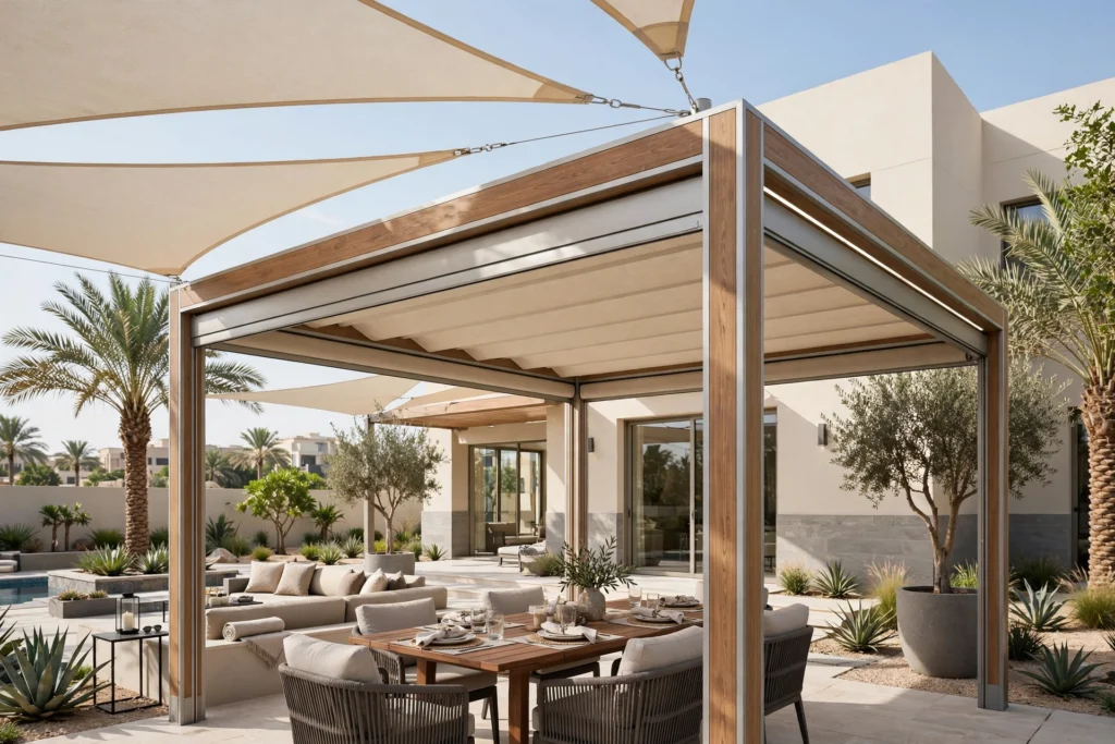 modern Dubai villa with landscaped front garden
