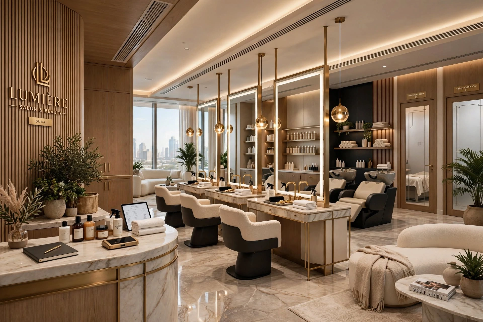 Modern salon interior design in Dubai