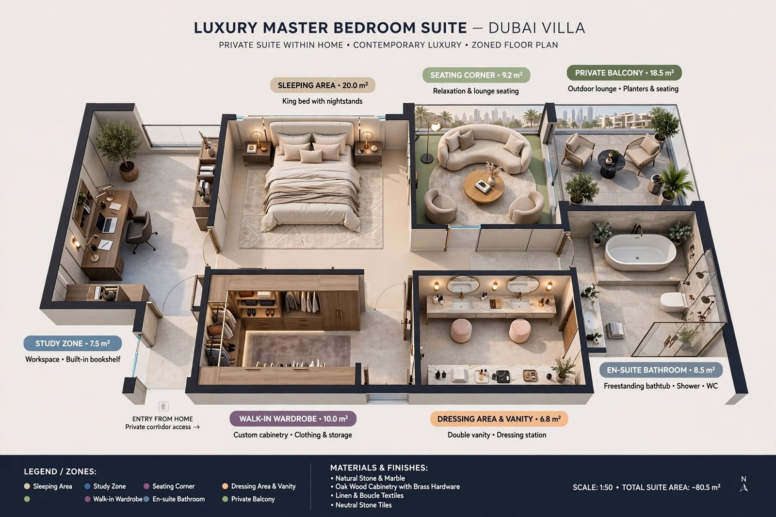 Contemporary bedroom interior designed for comfort and functionality in Dubai