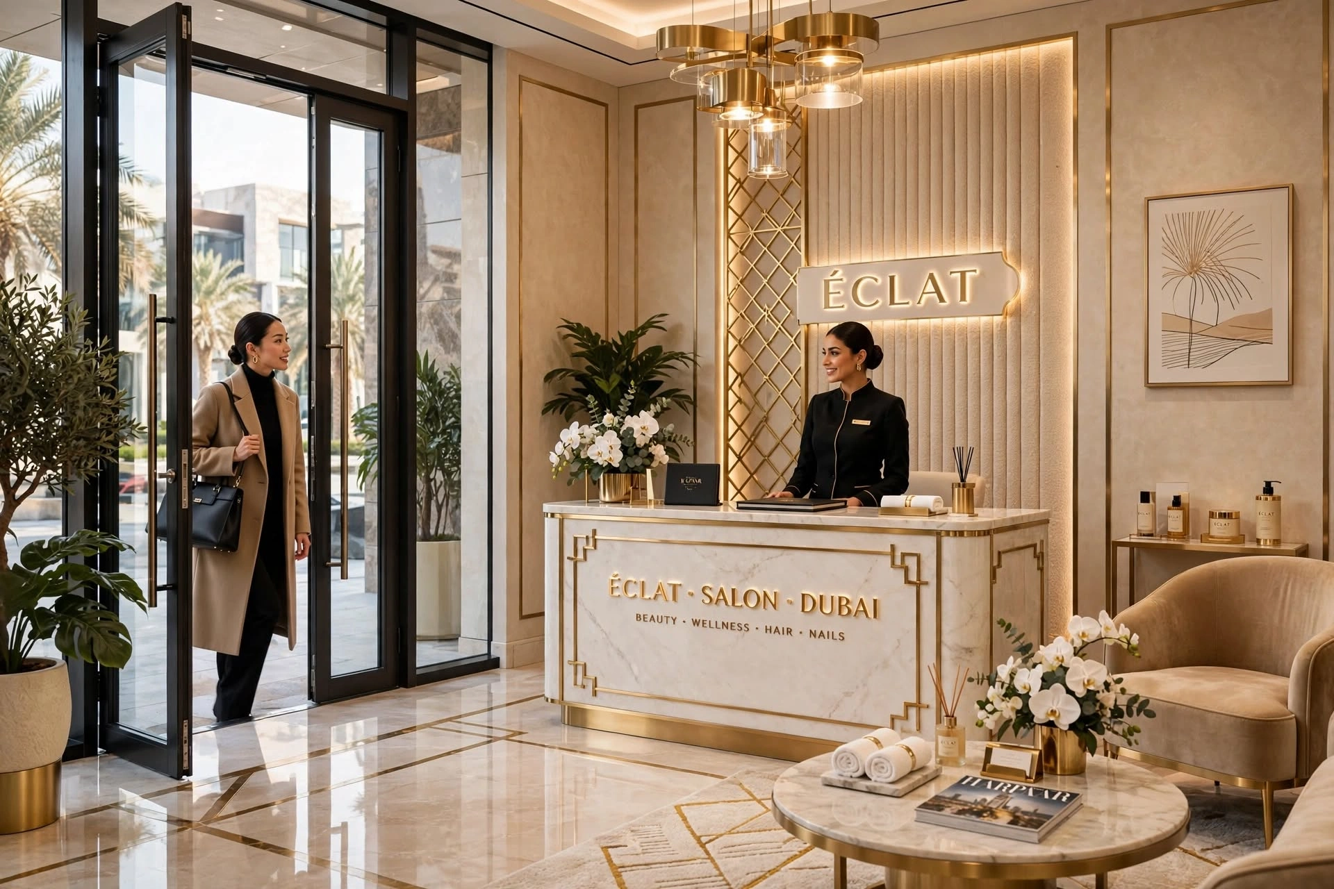 Luxury beauty salon interior with contemporary furniture