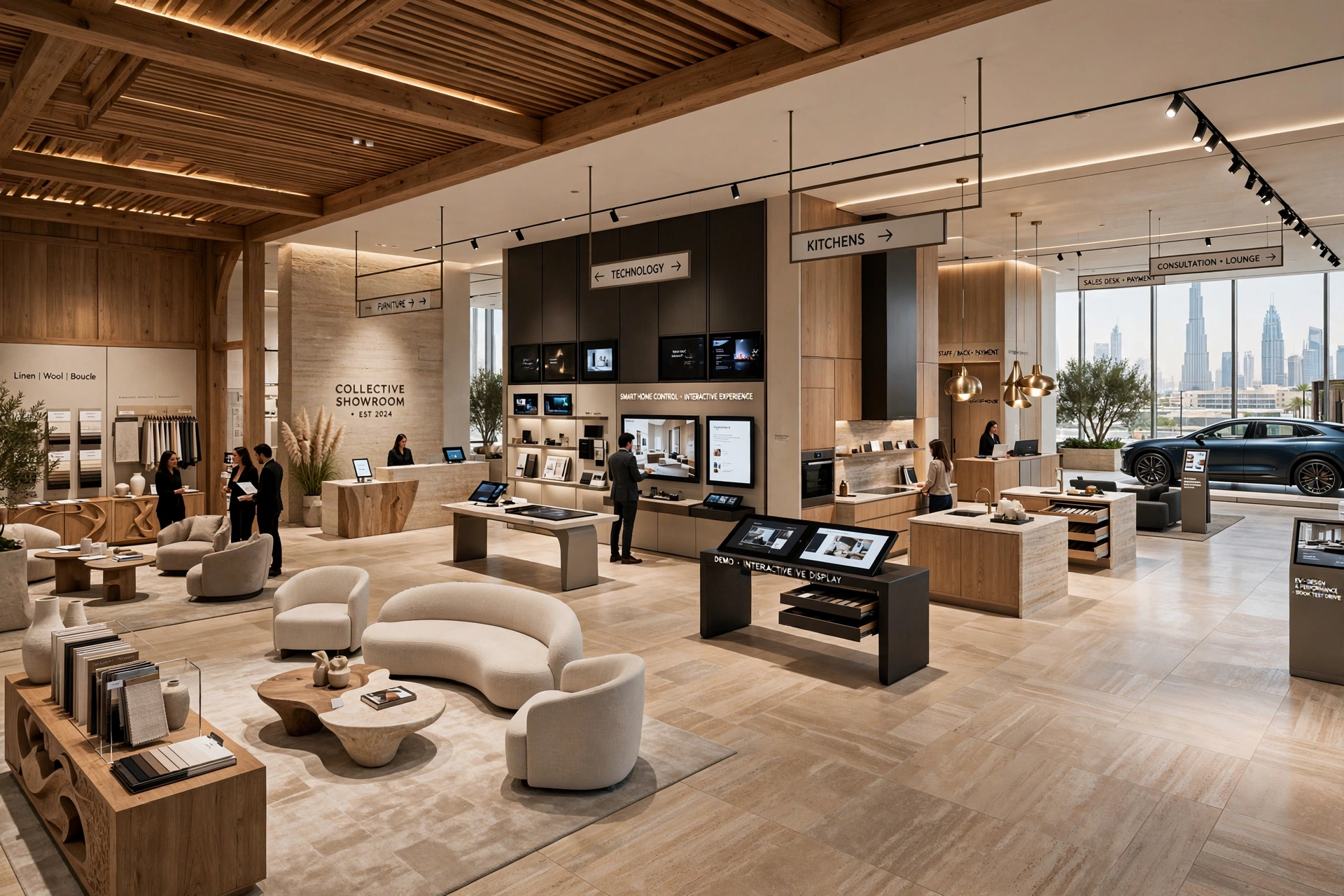 premium product display area with modern lighting and elegant finishes