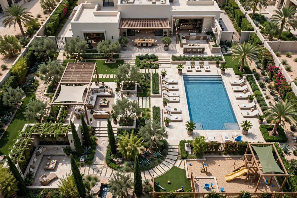 shaded outdoor seating area for Dubai villa