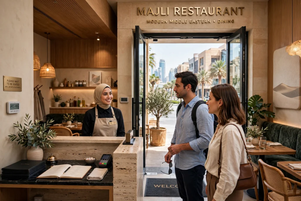 luxury restaurant interior with elegant seating and lighting