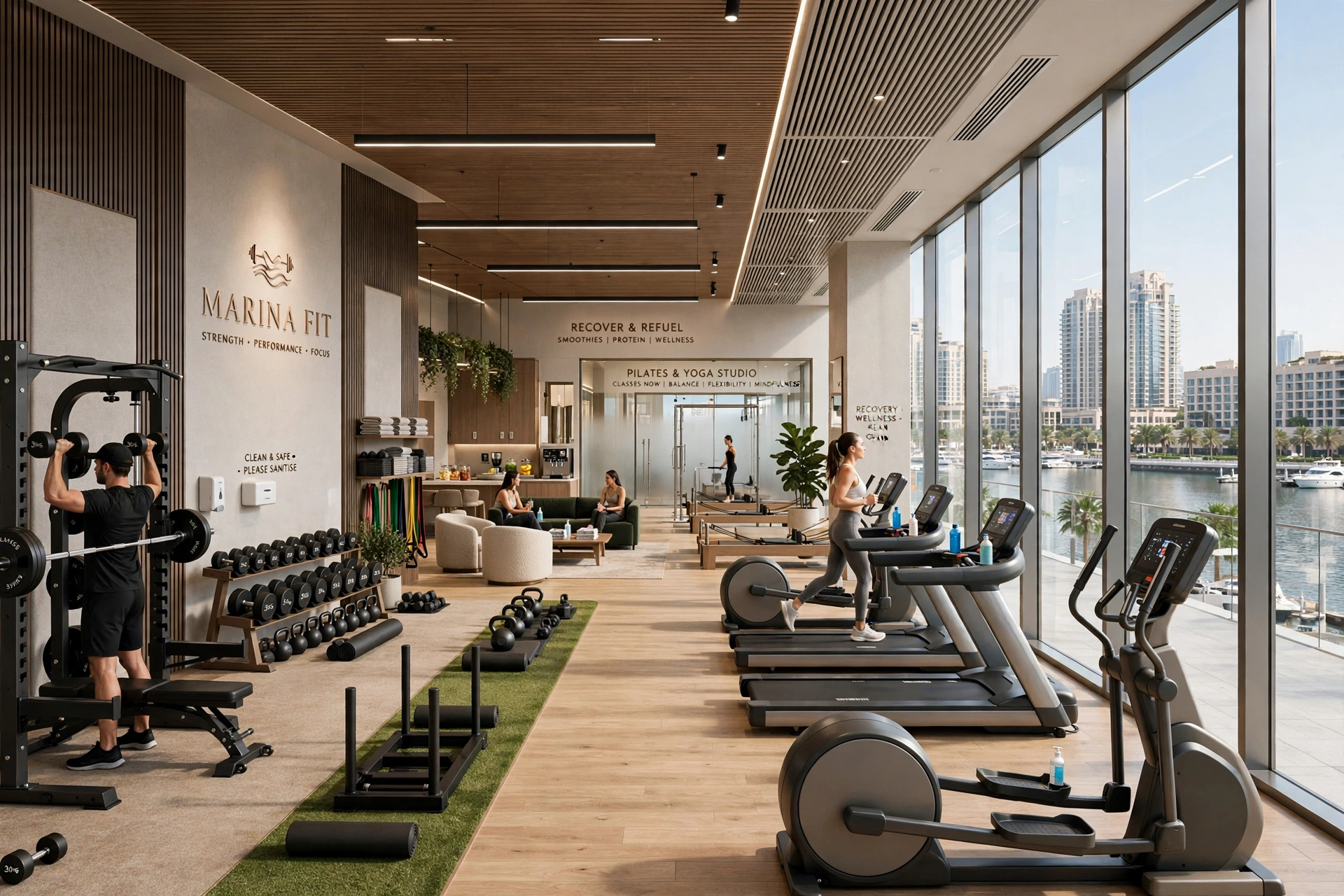 Gym and fitness centre interior design in Dubai Marina