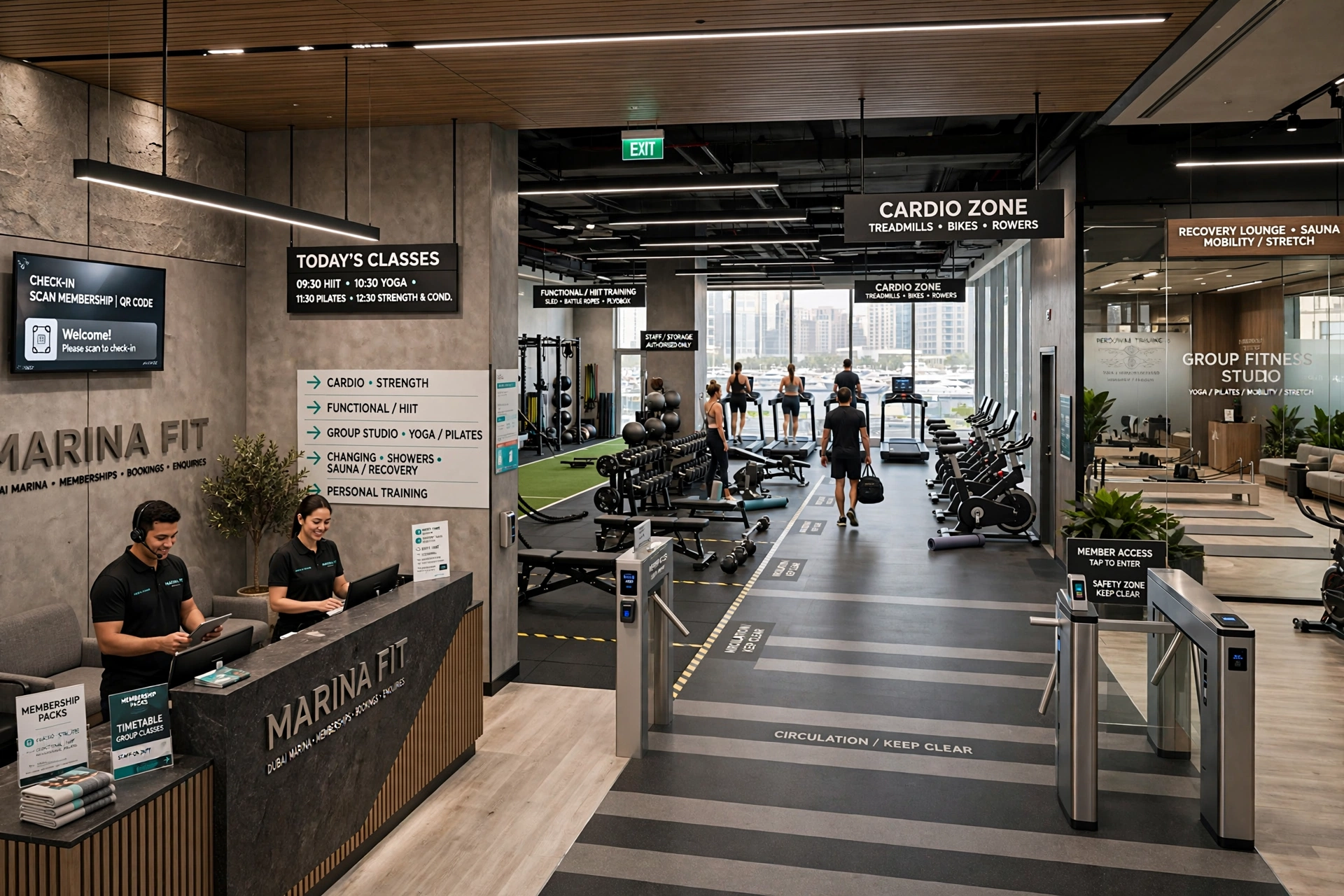 Luxury fitness centre interior design in Dubai Marina