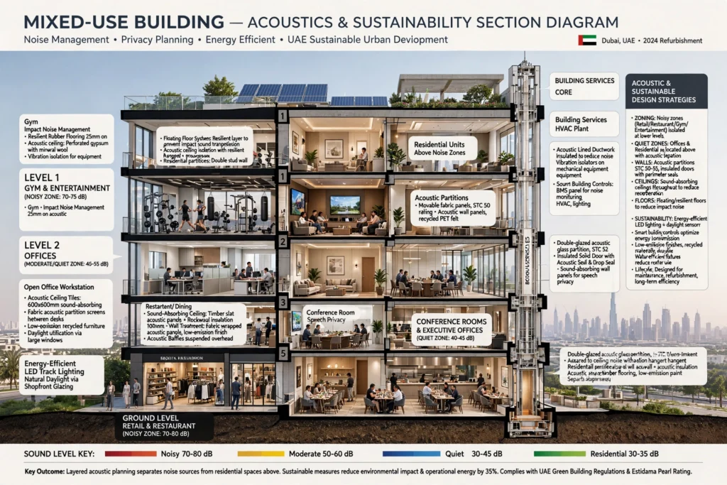 Modern office and retail interior design for mixed-use buildings