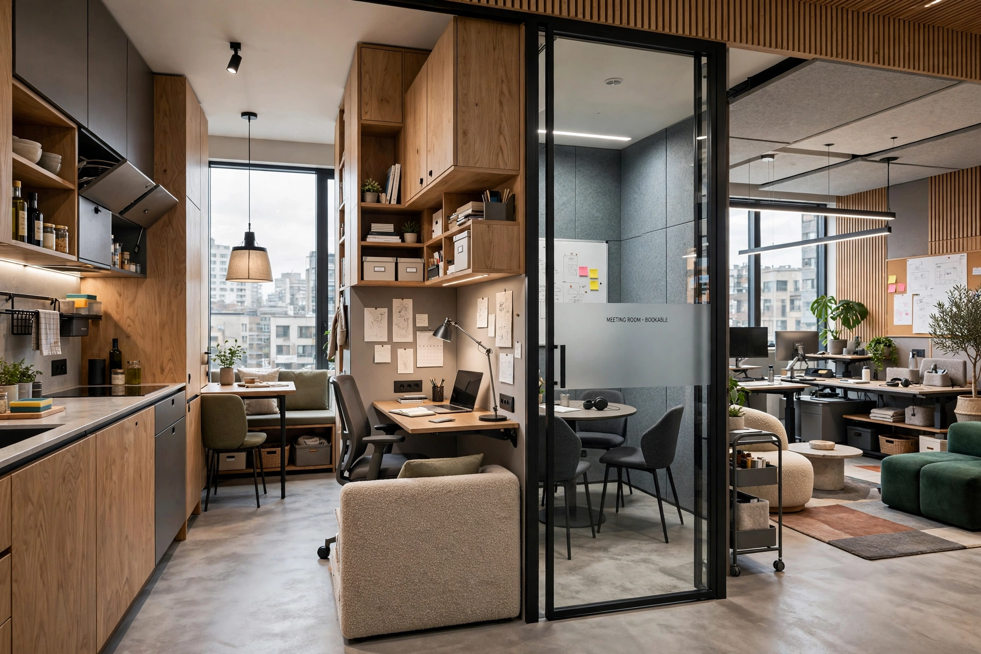 Contemporary urban apartment interior with functional space planning