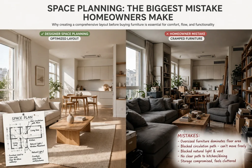 Compact living room with space saving furniture and modern décor