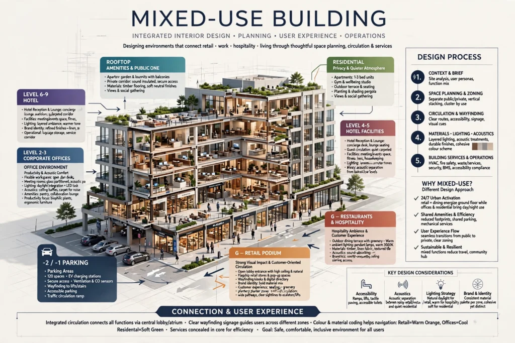 Modern mixed-use commercial building interior design in UAE