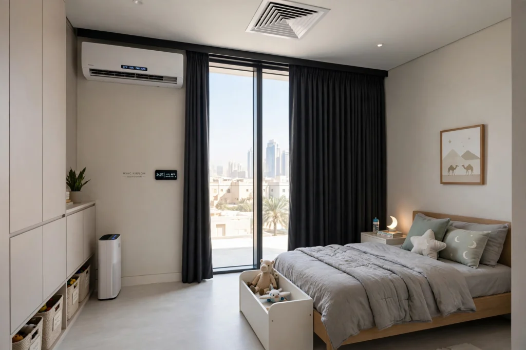 children's bedroom with built in wardrobe