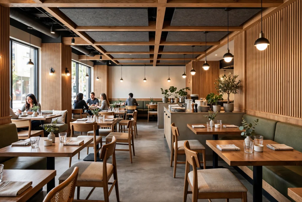 modern restaurant ceiling design with decorative lighting