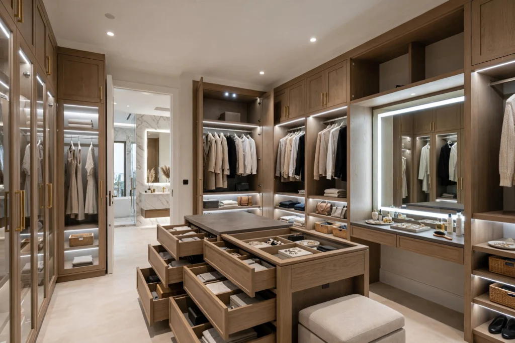 Contemporary sliding door wardrobe designed for a compact bedroom